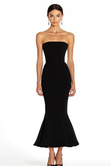 Mermaid Strapless Midi Black Tie Dress